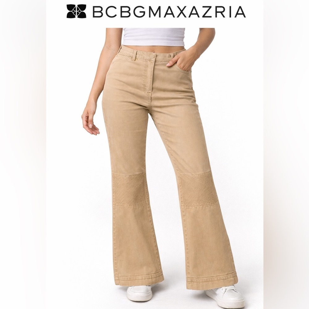 BCBG Max Azria Beige Flare Pants Size 8 31” Inseam Boho Chic flare bell bottom